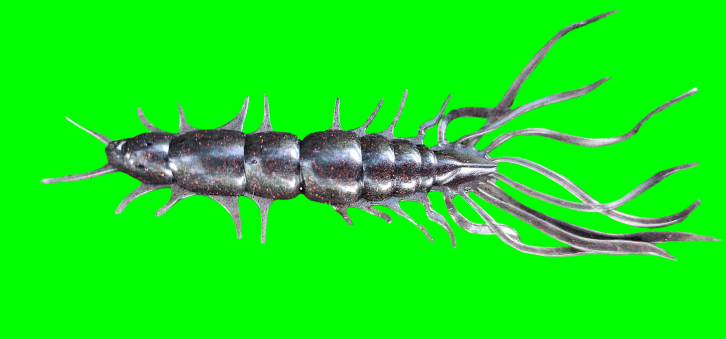 Kumbo Improved Soft Bait 5" Black Sparkling Red Centipede 10 in a pack