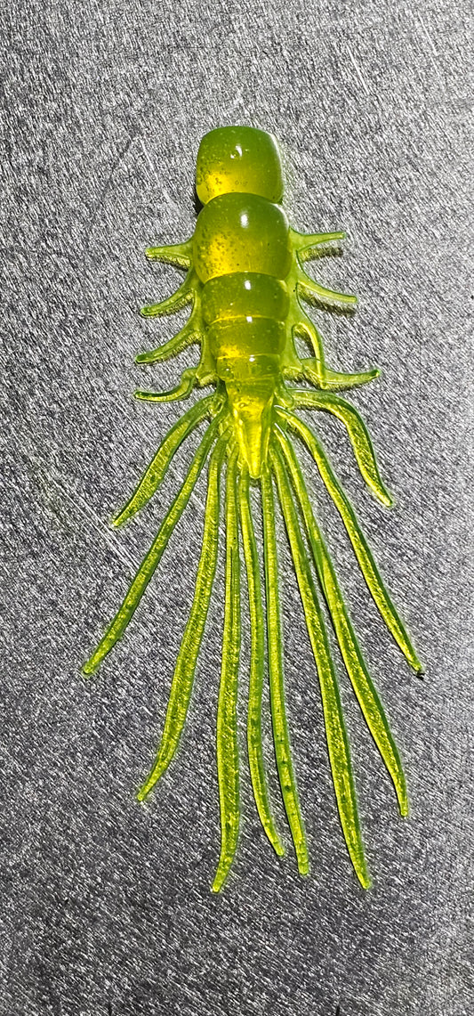 Kumbo Improved Soft Bait 4"  Headless  Chartreuse Centipede 10 in a pack