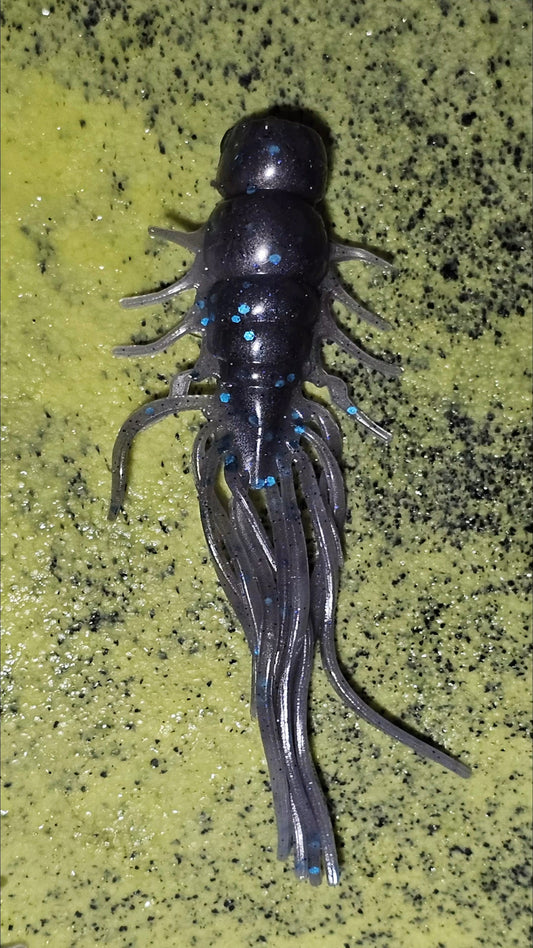 Kumbo Improved Soft Bait 4"  Headless Black N Blue  Centipede 10 in a pack