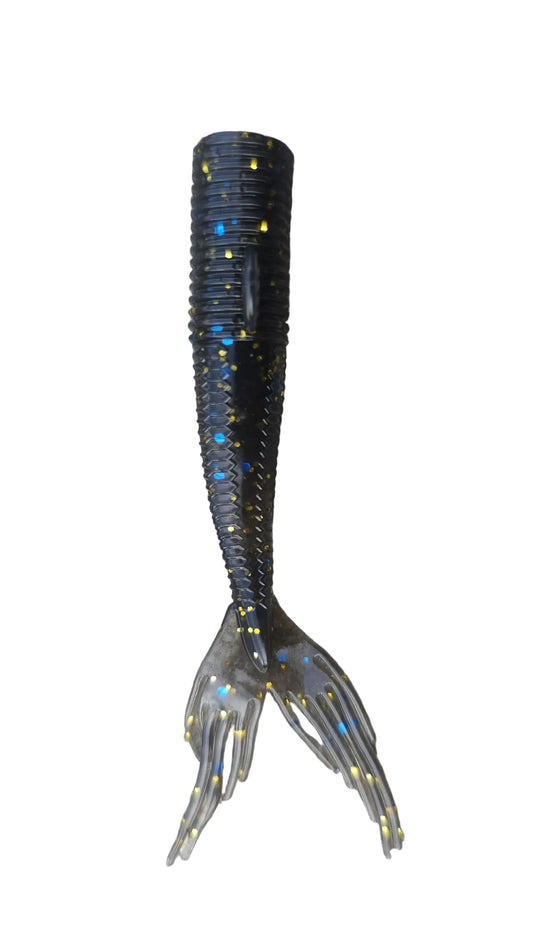 Kumbo 3" Big Mermaid Tail-Soft Plastic Baits (12-Pack)|Black Neon| Gold Flash