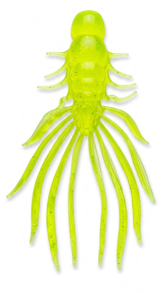 Kumbo Improved Soft Bait 4" Chartreuse Centipede tail 10 in a pack